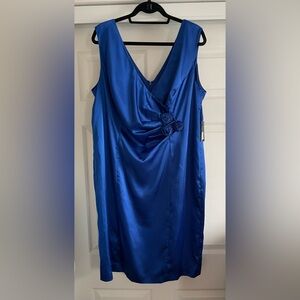 NWT JONES NEW YORK Royal Blue Satin Cocktail Dress With Roses Size Plus 16W